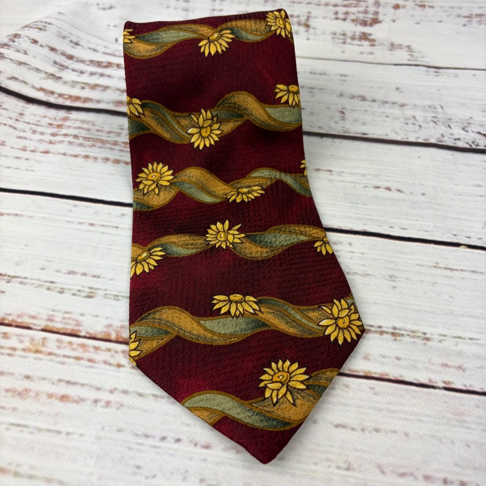 Ermenegildo Zegna Silk Floral Ribbon Pattern Burgundy Men's Tie